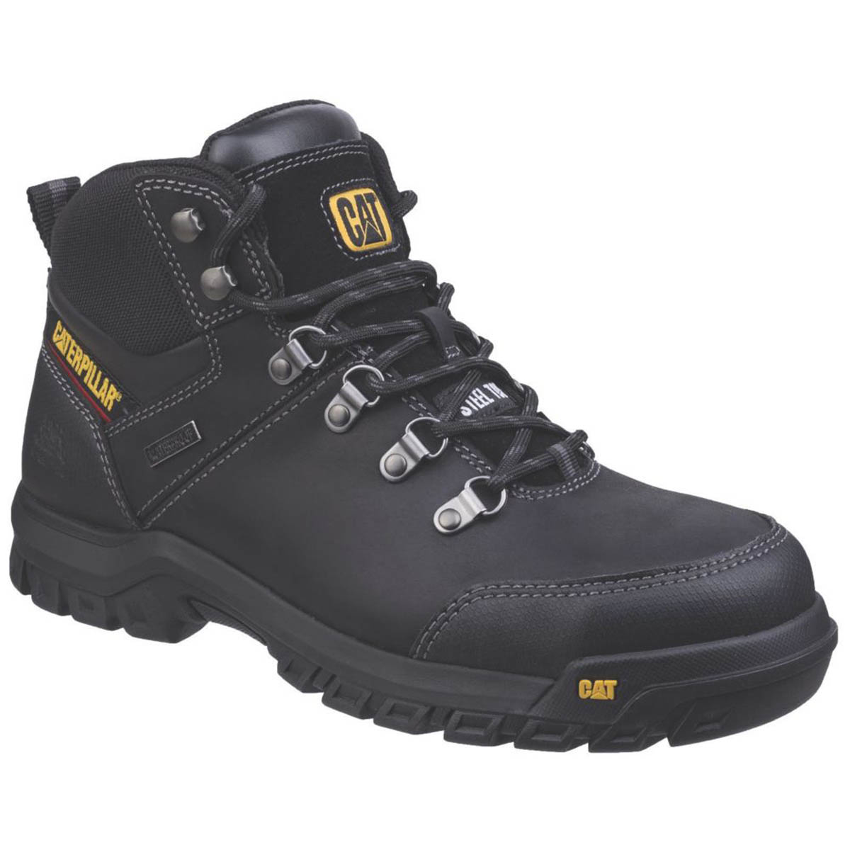 CAT Safety Boots Wide Fit Leather Black Steel Toe Cap Waterproof Size 6 - Image 1