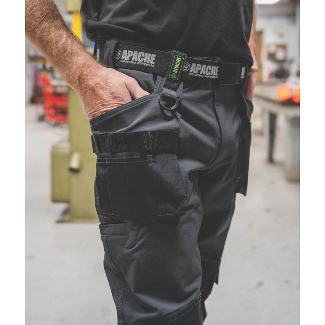 Apache Work Trousers Mens Slim Fit Grey Black Stretch Multi Pocket Cargo 38W 31L - Image 5