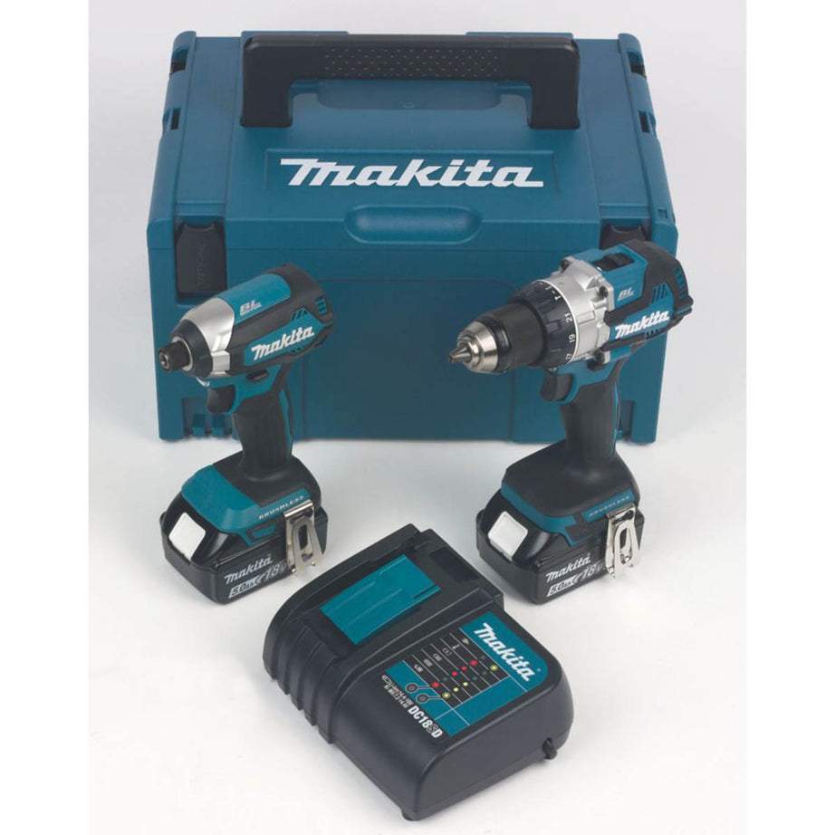 Makita Combi Drill Impact Driver Twin Kit Cordless 18V 2x5.0Ah Li-Ion DLX2507STJ - Image 1