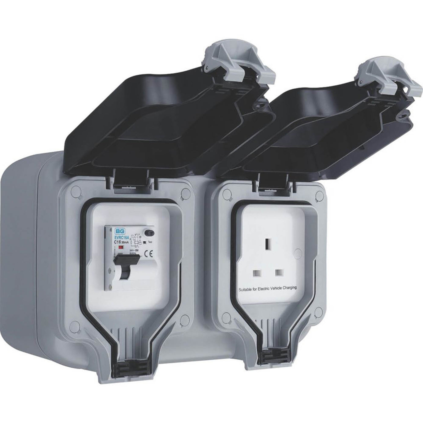 Masterplug Plug Socket Outdoor Unswitched 1 Gang 13A IP66 Waterproof With RCBO - Image 1