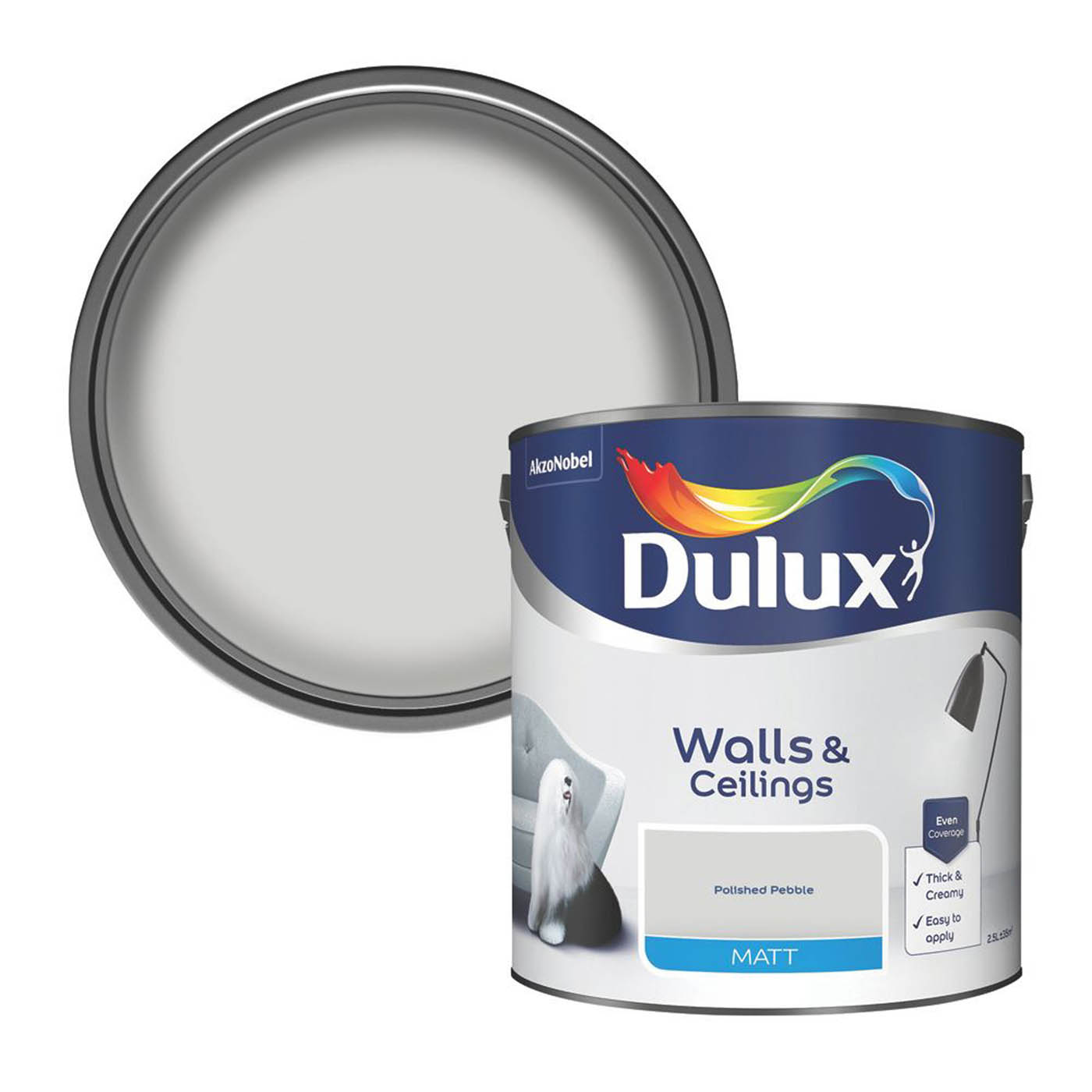Dulux Emulsion Paint Polished Pebble Matt Water Based Indoor Walls Ceilings 2.5L - Image 1