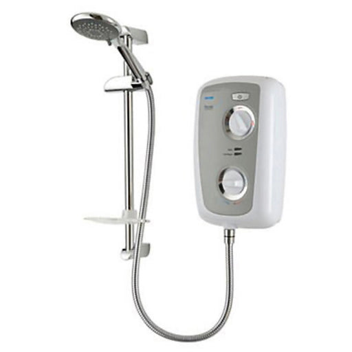 Electric Shower 9.5Kw 5 Spray Modern Round Head Thermostatic Control White Grey - Image 1