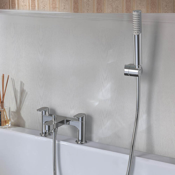 Swirl Bath Shower Mixer Dual-Lever Chrome Brass Rectangular Shower Head Modern - Image 2