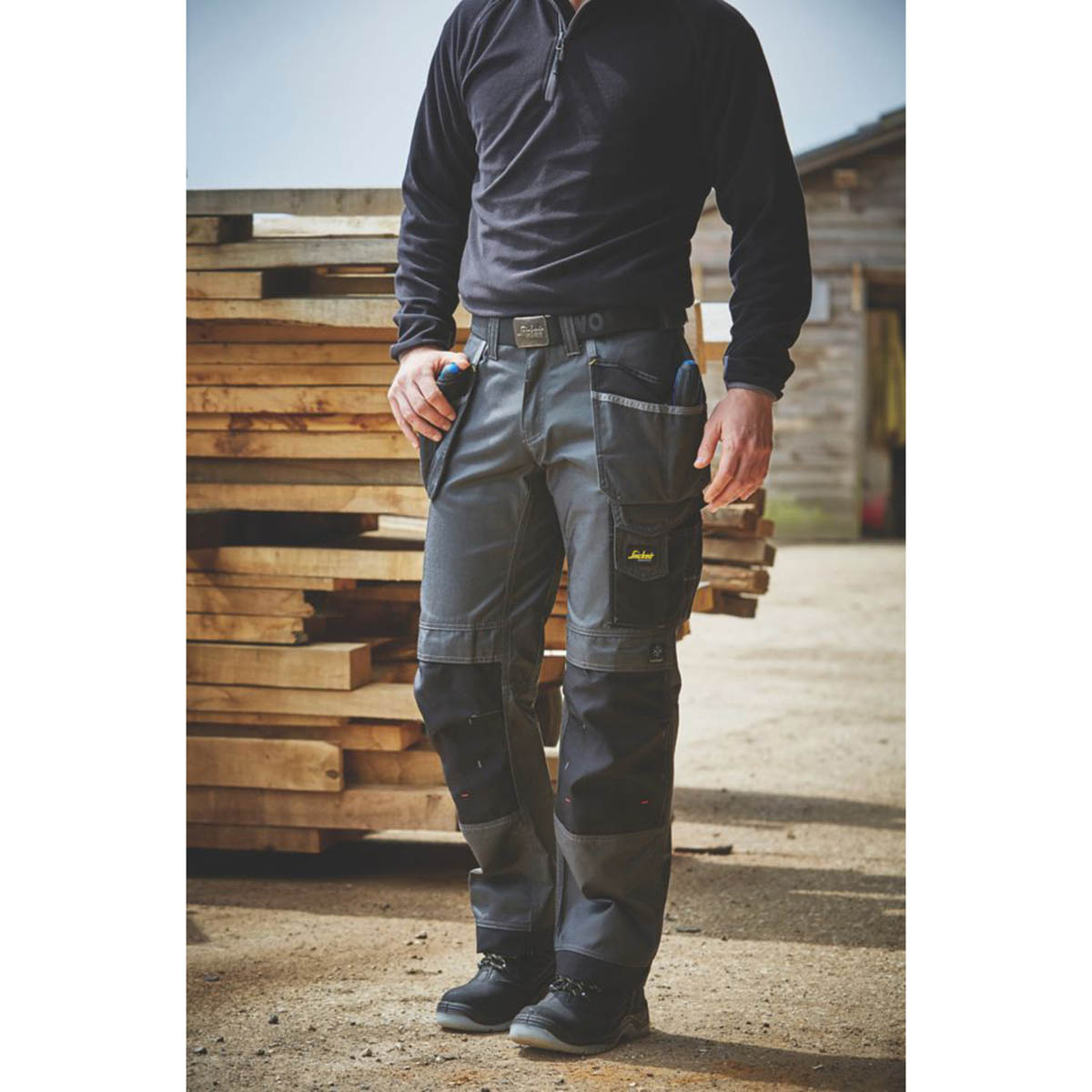 Snickers Work Trousers Mens Relaxed Fit Grey Black Multi Pockets Cargo 35"W 35"L - Image 2