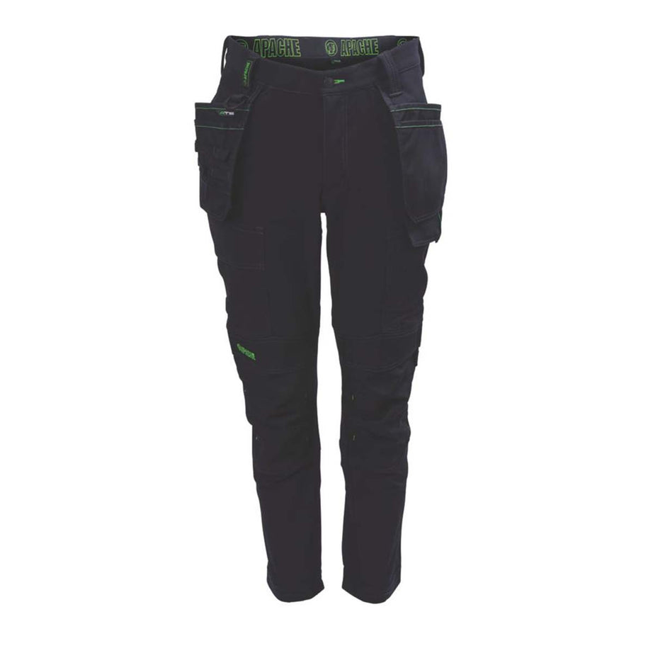 Work Trouser Mens Slim Fit Black Stretch Multi Pocket Breathable Cargo 34W 29L - Image 1