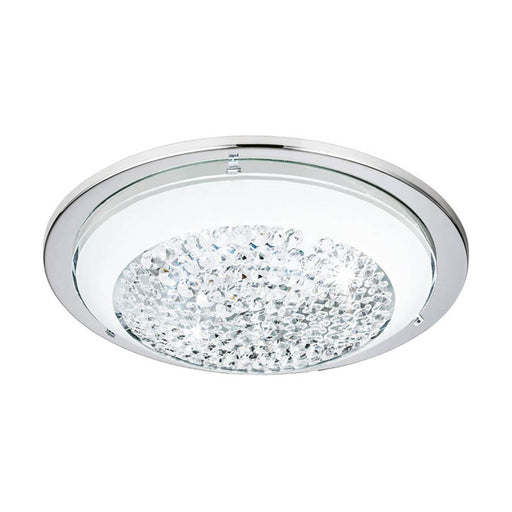 Eglo Ceiling Light LED Warm White Steel Glass Crystal Chrome White Round Modern - Image 1