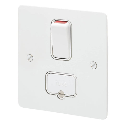 MK Light Switch Fused Spur 1 Gang Double Pole 13A 230V White Flat Profile - Image 1
