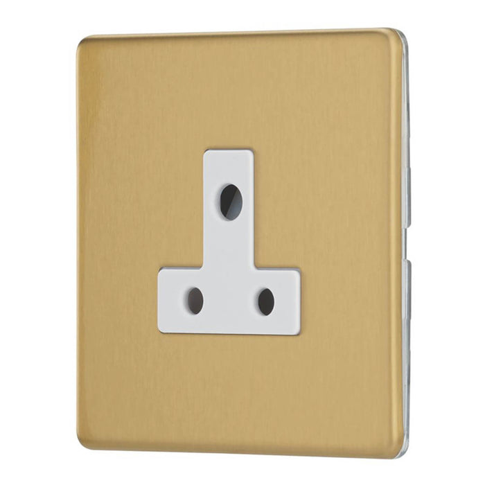 Contactum Lyric 5A 1-Gang Unswitched Round Pin Socket Brushed Brass with White Inserts - Image 1