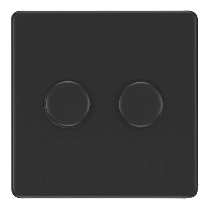 LED Dimmer Wall Switch 2-Gang 2-Way Matt Black with Colour-Matched Inserts - Image 1