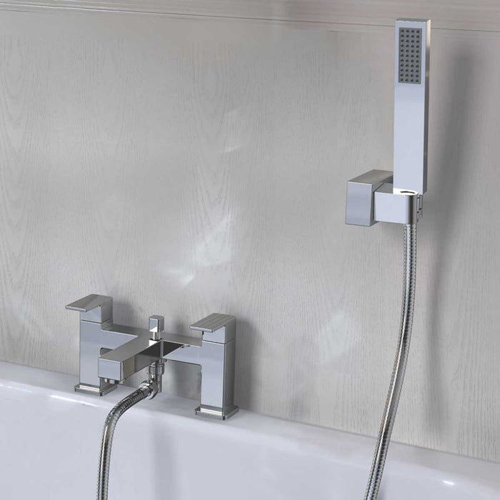 Swirl Bath Shower Mixer Square Brass Chrome Plated Deck Mounted Contemporary - Image 4
