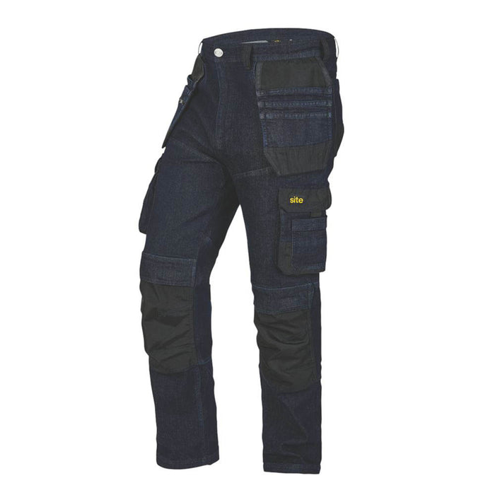 Site Work Jeans Trousers Mens Indigo Denim Regular Fit Multi Pockets 40"W 32"L - Image 1