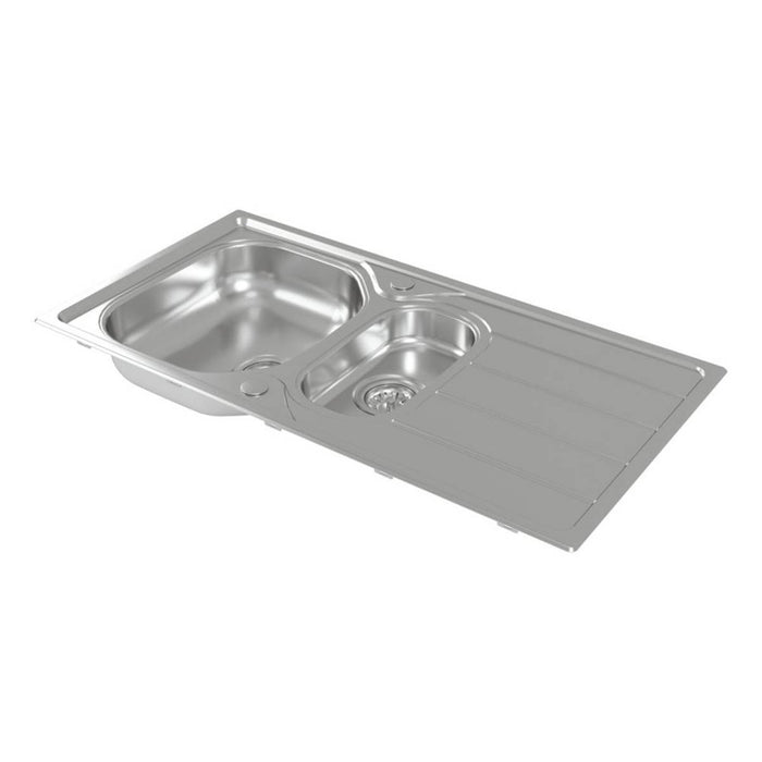 Kitchen Sink Inset and Tap Set 1.5 Bowl Stainless Steel With Waste 965 x 500mm - Image 1