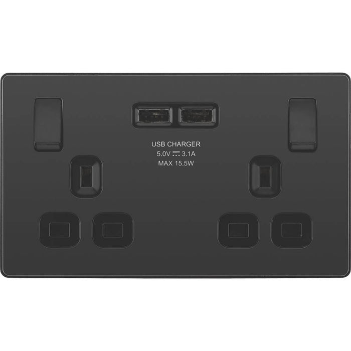 Plug Socket Switched 13A 2 Gang 2 USB Ports Single Pole Black Chrome Screwless - Image 3