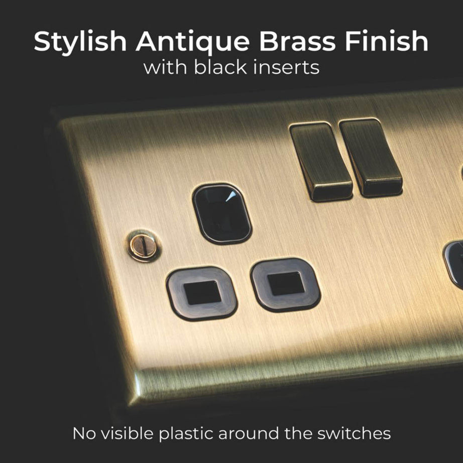 British General Wall Plug Socket 13A 2-Gang DP Switched Antique Brass Pack Of 5 - Image 4