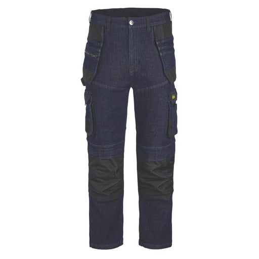Mens Work Trousers Jeans Indigo Denim Regular Fit Multi Pocket 32"W 32"L - Image 1