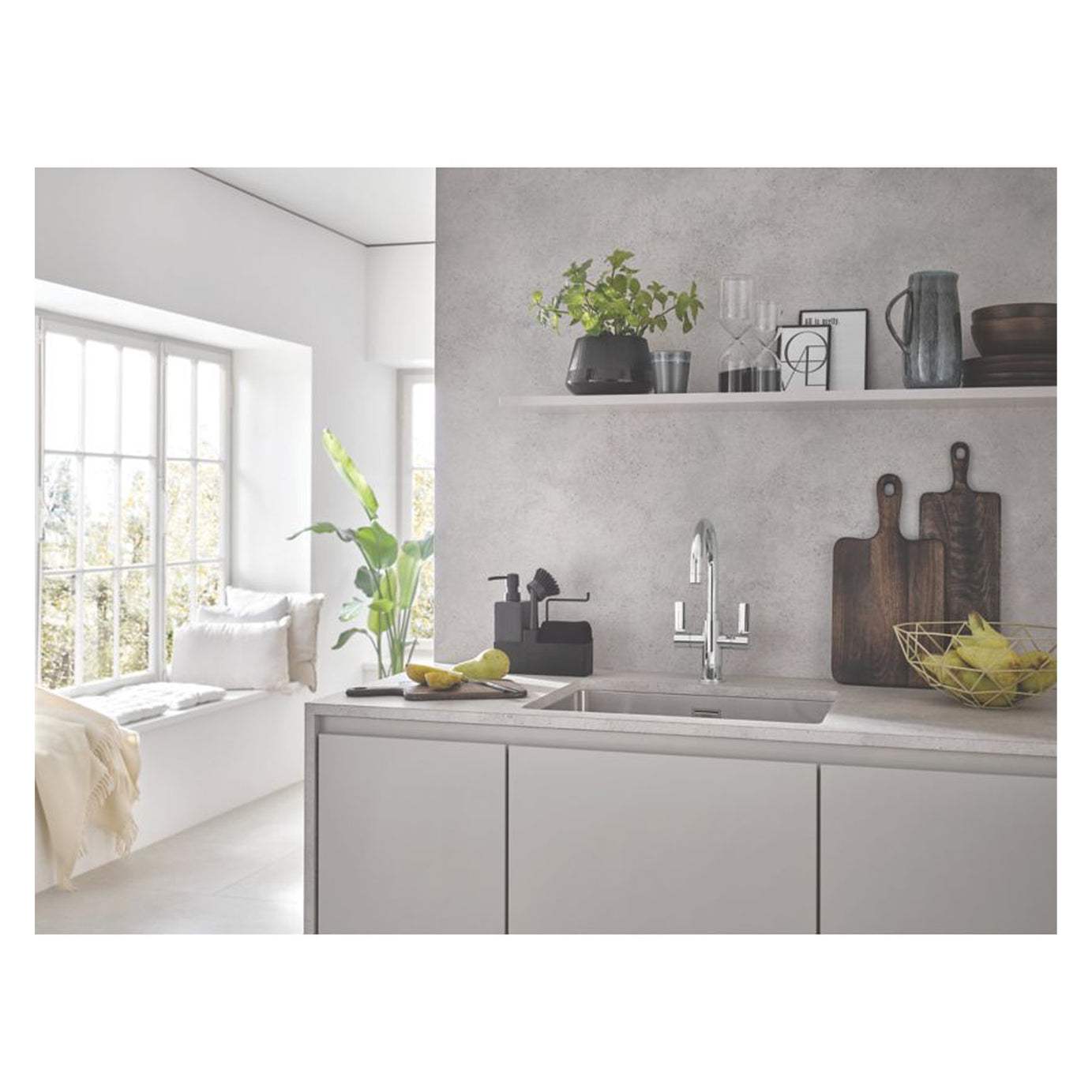 Kitchen Tap Mono Mixer Double Lever Chrome Ceramic Disc Swivel Spout Faucet - Image 4