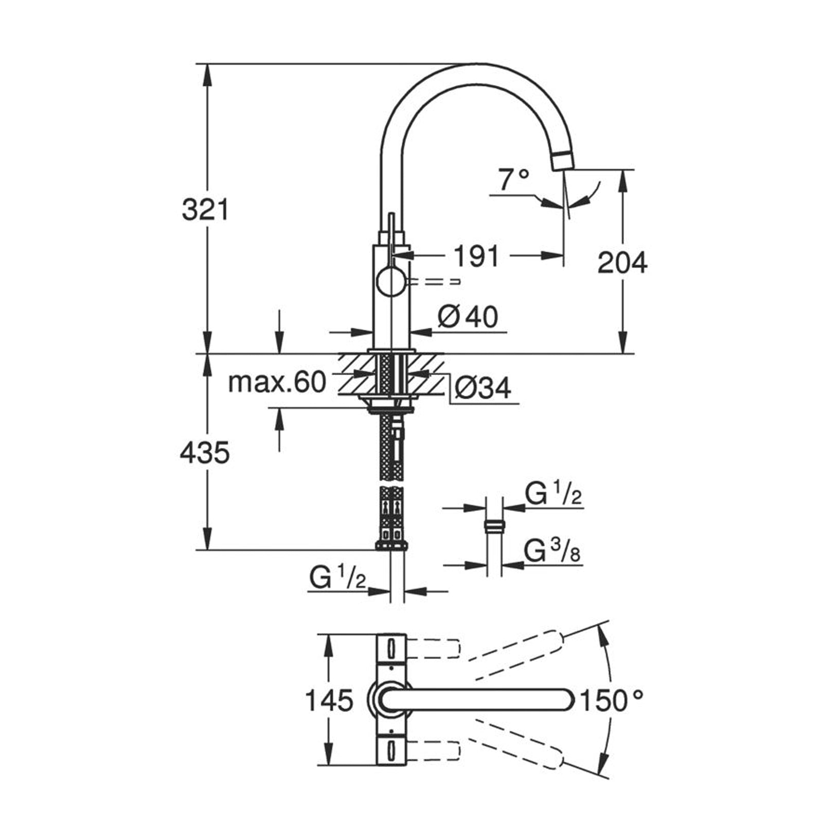 Kitchen Tap Mono Mixer Double Lever Chrome Ceramic Disc Swivel Spout Faucet - Image 5