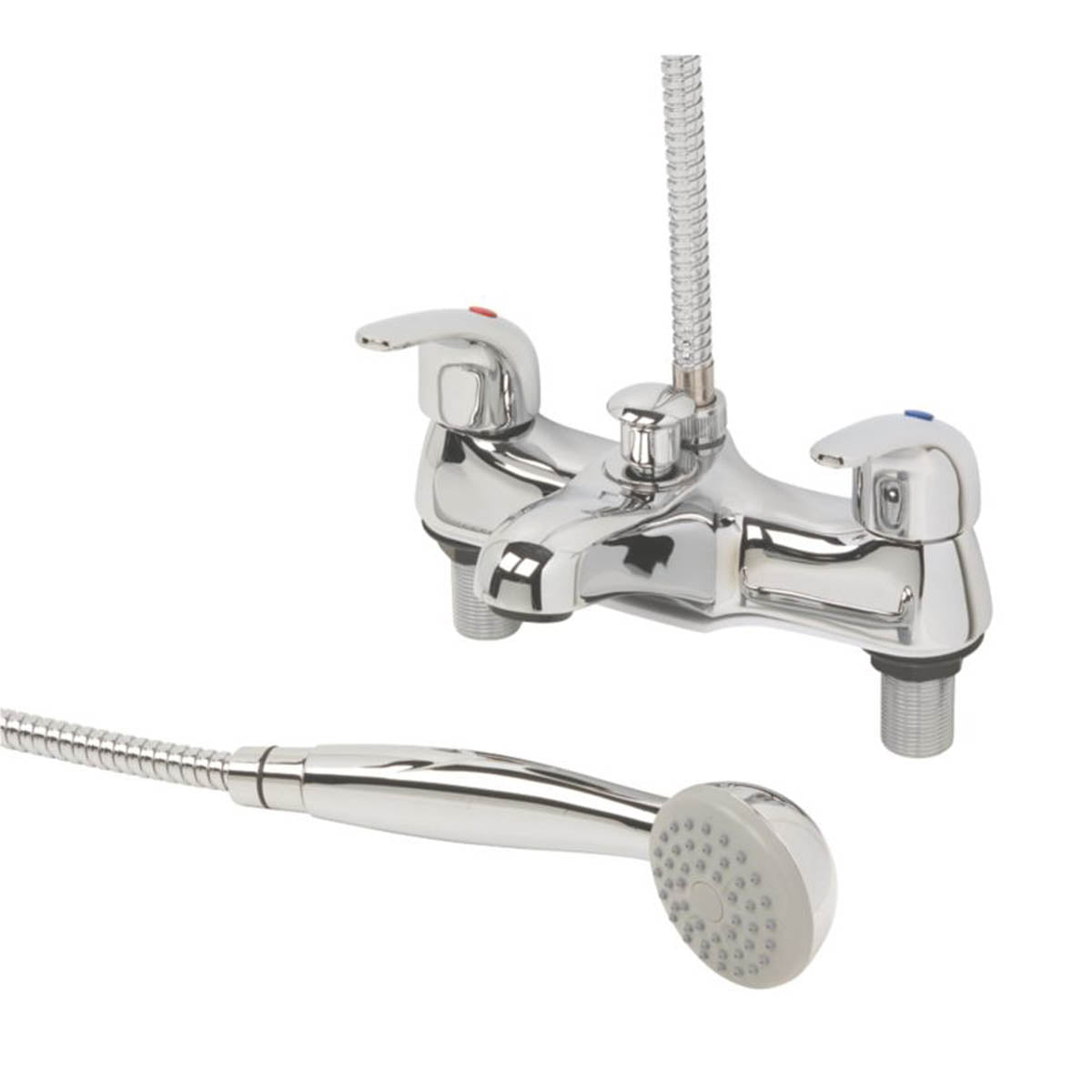 Swirl Bath Filler Tap Shower Mixer Chrome Dual Lever Round Head Modern Bathroom - Image 1