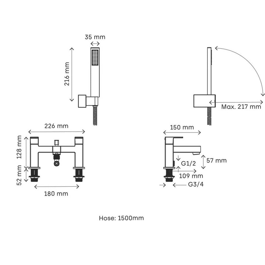 Swirl Basin Mixer Tap Mono Black Brass With Clicker Waste Modern 151mm - Image 4