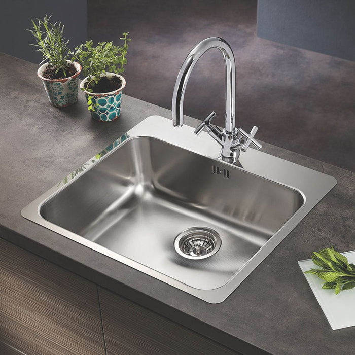 Swirl Kitchen Sink 1 Bowl Grey Steel Waste 1 Tap Hole Rectangular Inset (W)560mm - Image 2