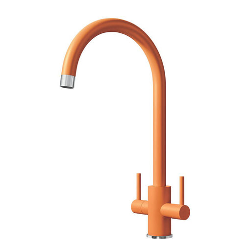 Kitchen Tap Mono Mixer Matt Orange Brass Dual Lever Swivel Spout Modern Faucet - Image 1