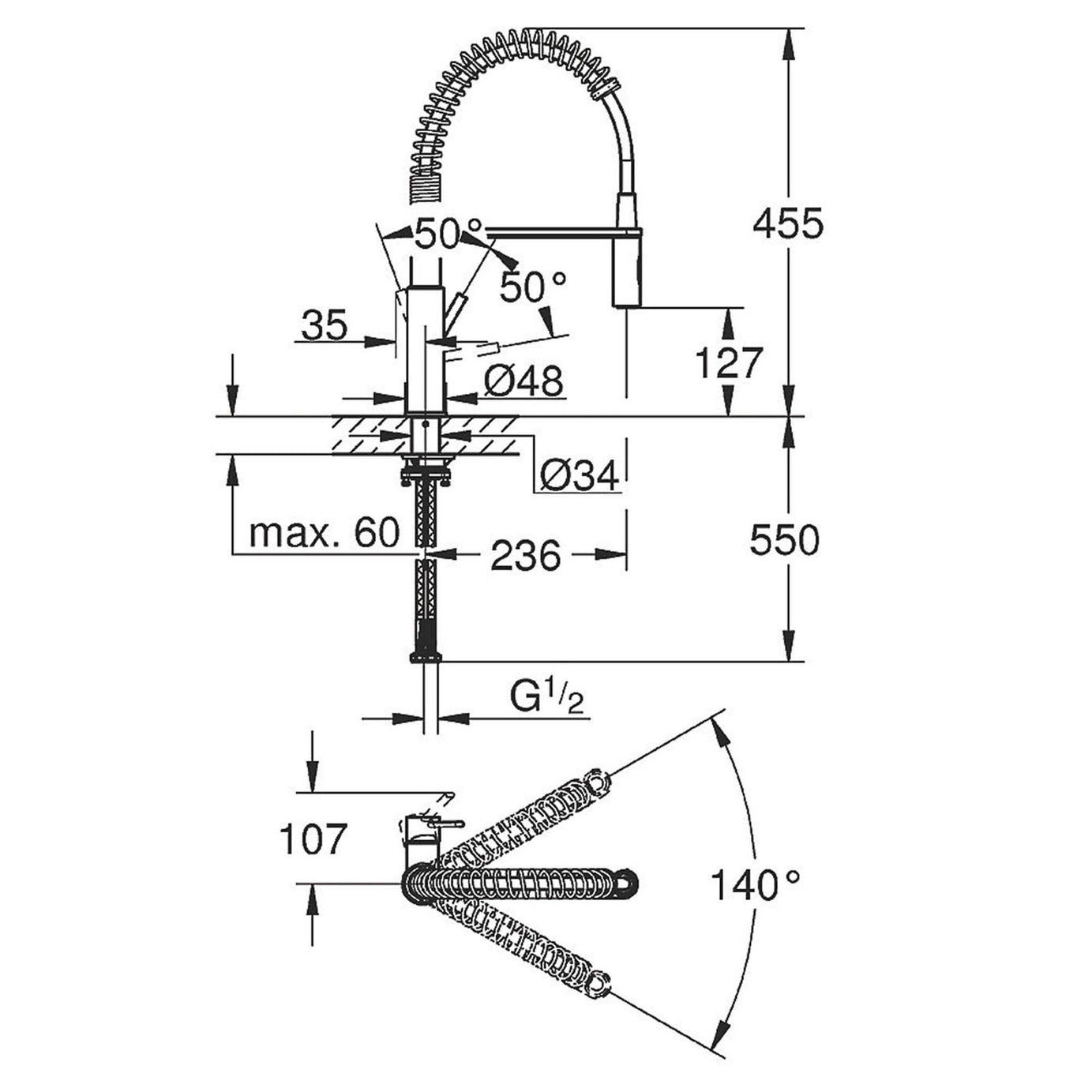 Grohe Kitchen Tap Get Professional Pull Out Mono Mixer Brass Chrome 3.6Kg 10 Bar - Image 3