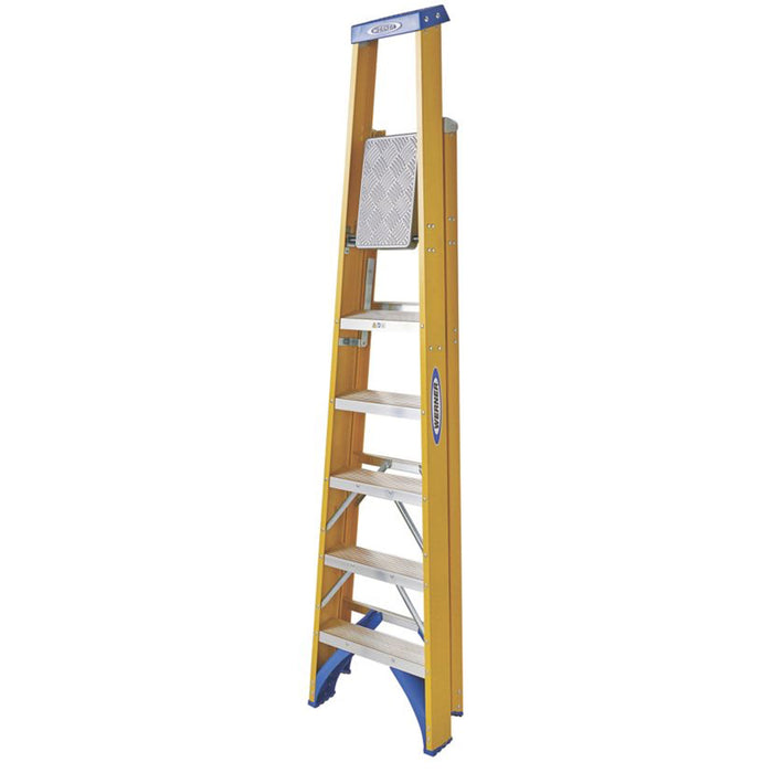 Werner Fibreglass Stepladder 6 Tread Platform Slip Resistant Flat Treads - Image 3