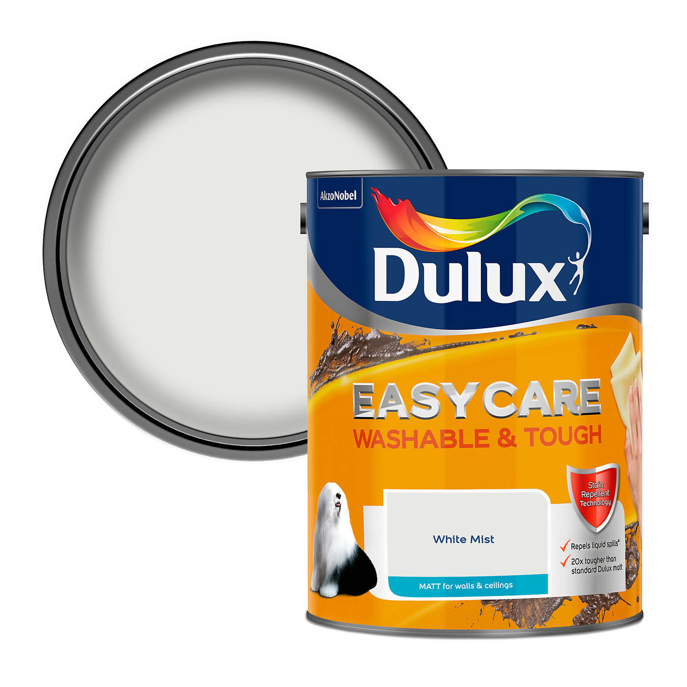 Dulux Emulsion Paint 5L Easycare White Mist Matt Wall Ceiling Washable And Tough - Image 1