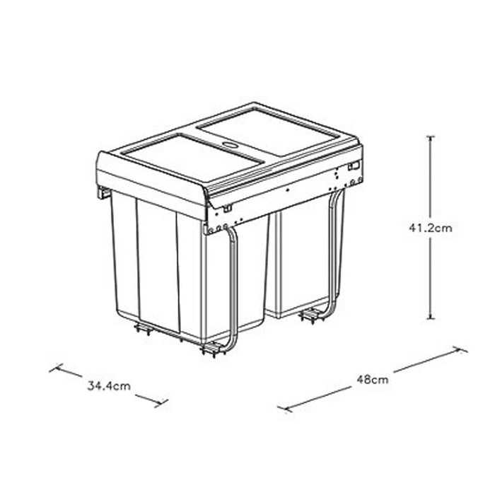 Pull Out Kitchen Wasrte Bin 2 Internal Containers Soft-Close Handle Grey 400mm - Image 4