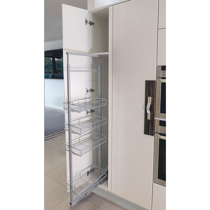 Kitchen Pull Out Larder System 4 Shelf Silver Steel Storage Unit 300mm - Image 1