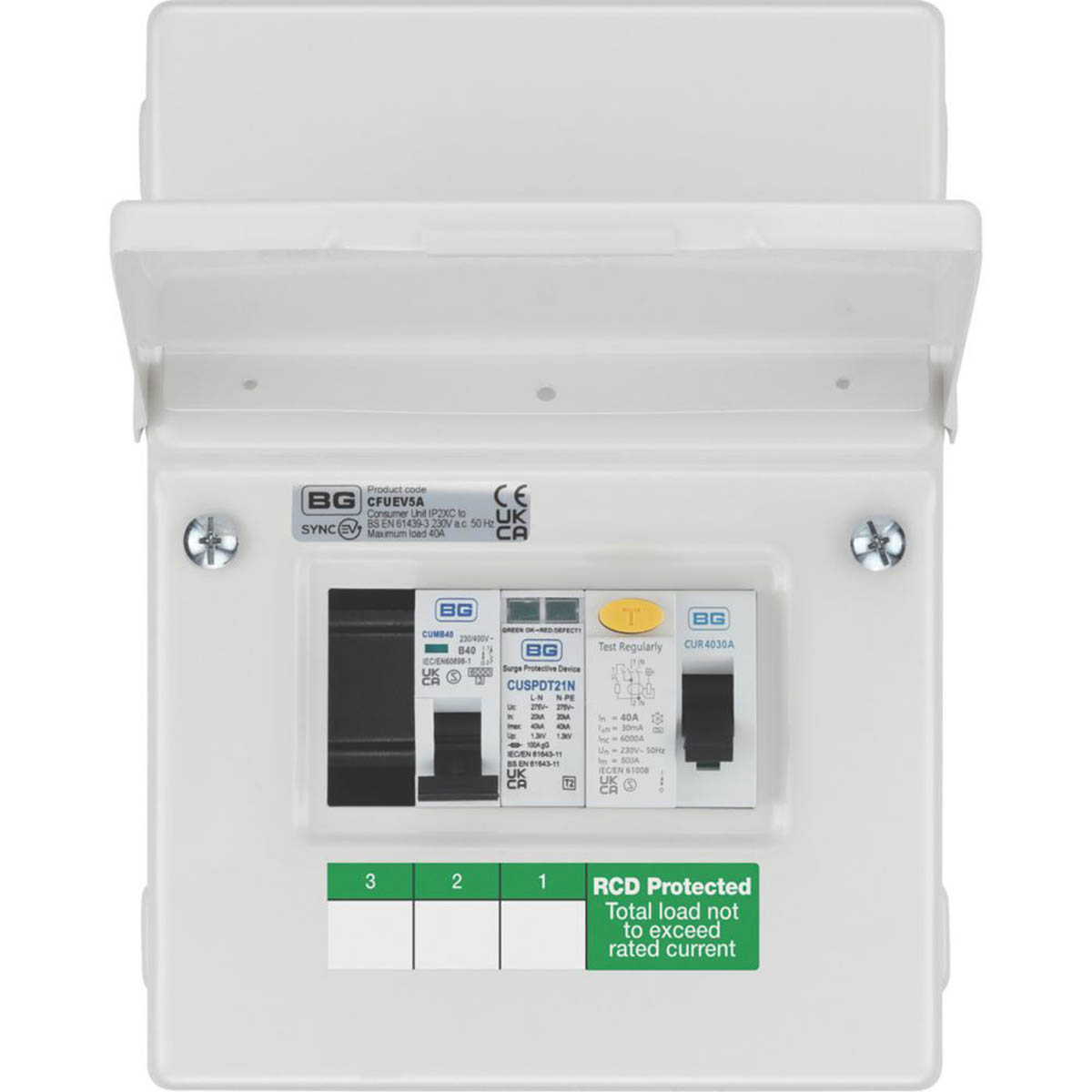 British General EV Charger Consumer Unit with SPD 5-Module 5-Way Part-Populated - Image 4