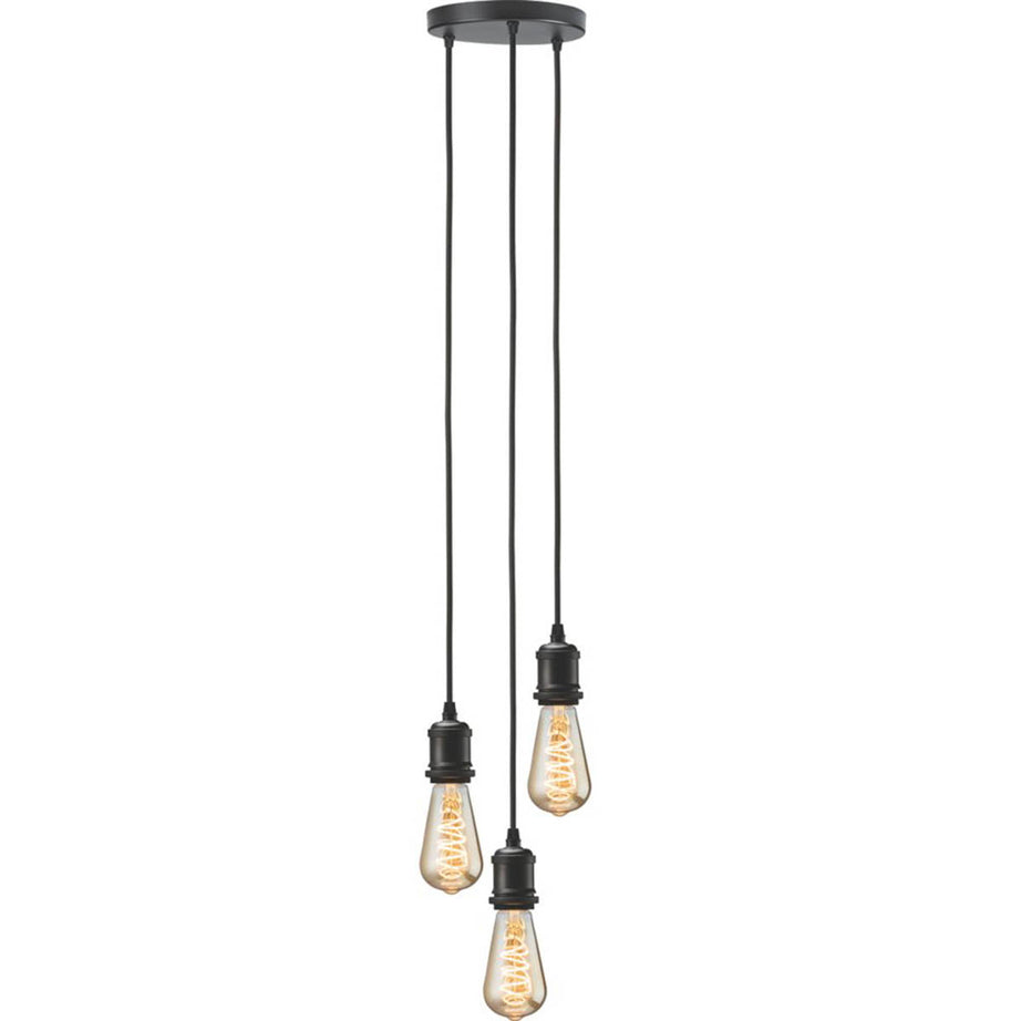 Knightsbridge  Vintage Style 3-Light Pendant Matt Black - Image 1