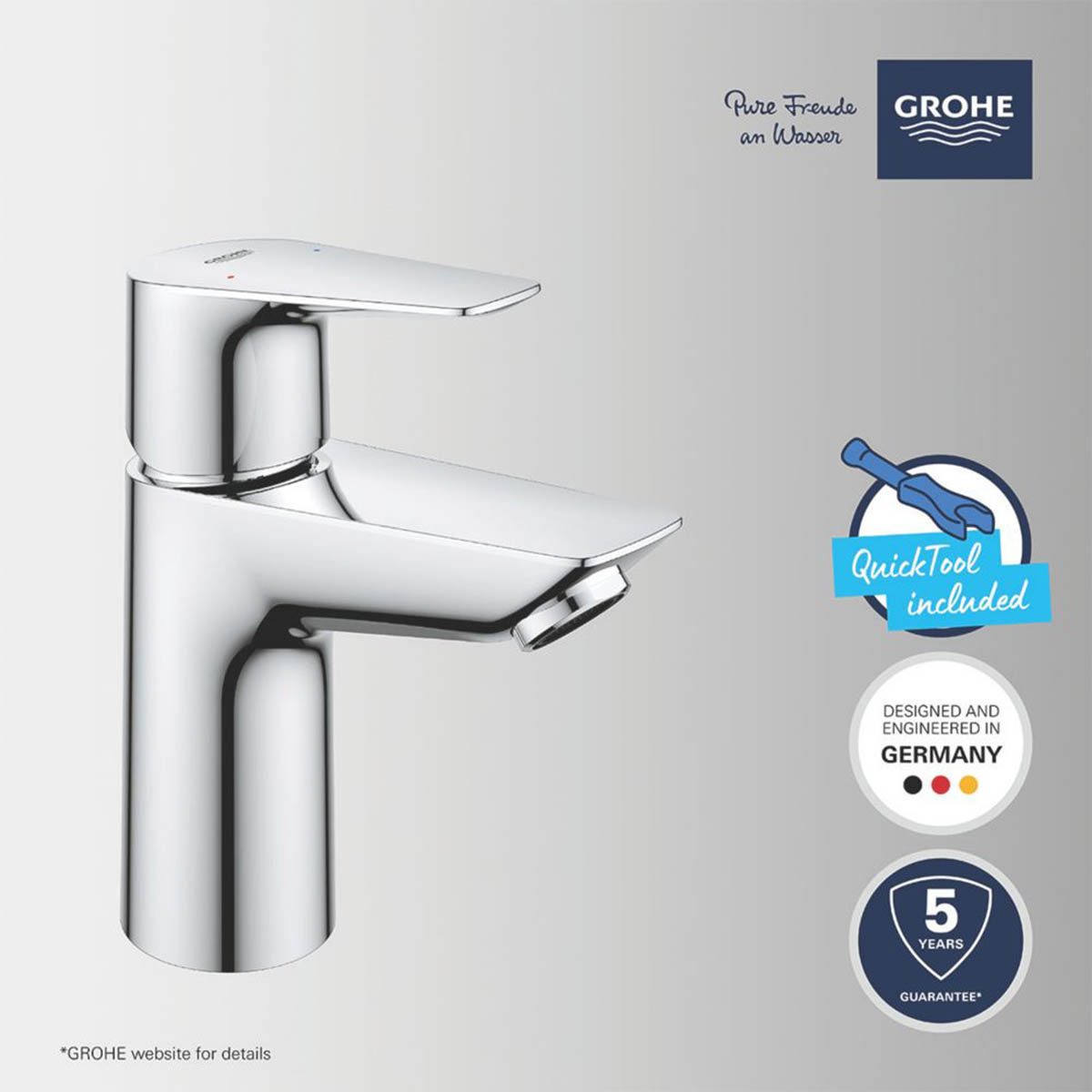 Grohe Bathroom Basin Tap Mono Mixer Chrome 147mm Single Lever Contemporary - Image 2