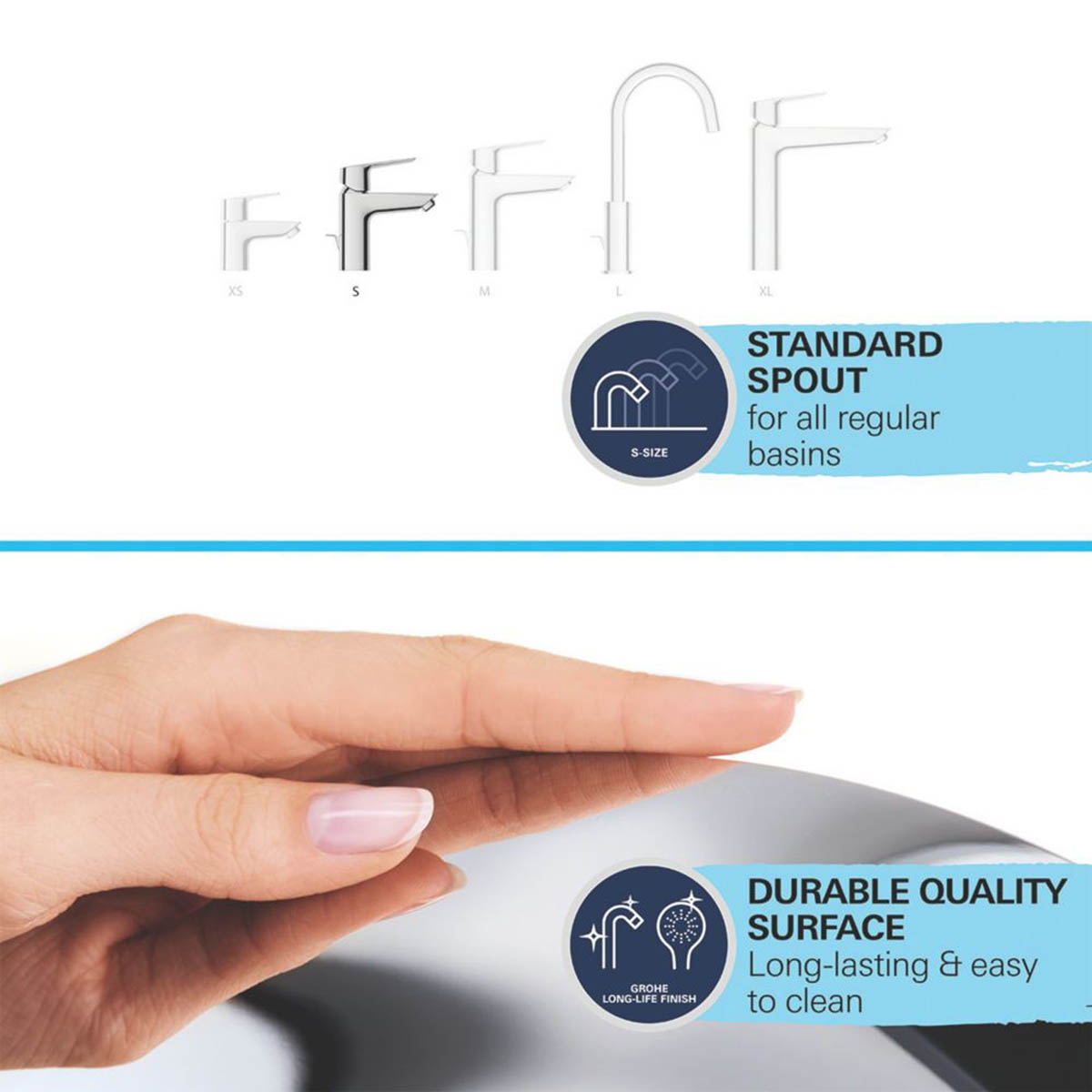 Grohe Bathroom Basin Tap Mono Mixer Chrome 147mm Single Lever Contemporary - Image 3