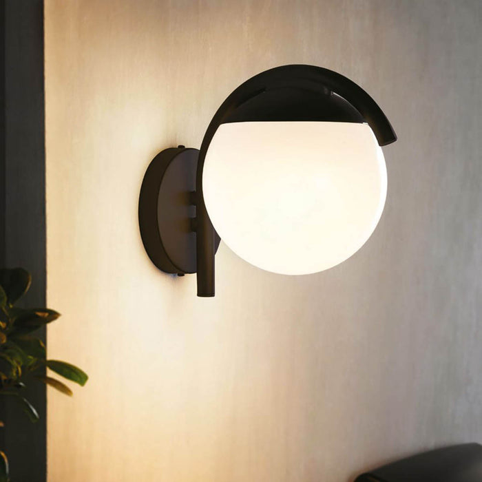 Outdoor Wall Light Black Globe Round Modern Compact Patio Porch Garden - Image 2