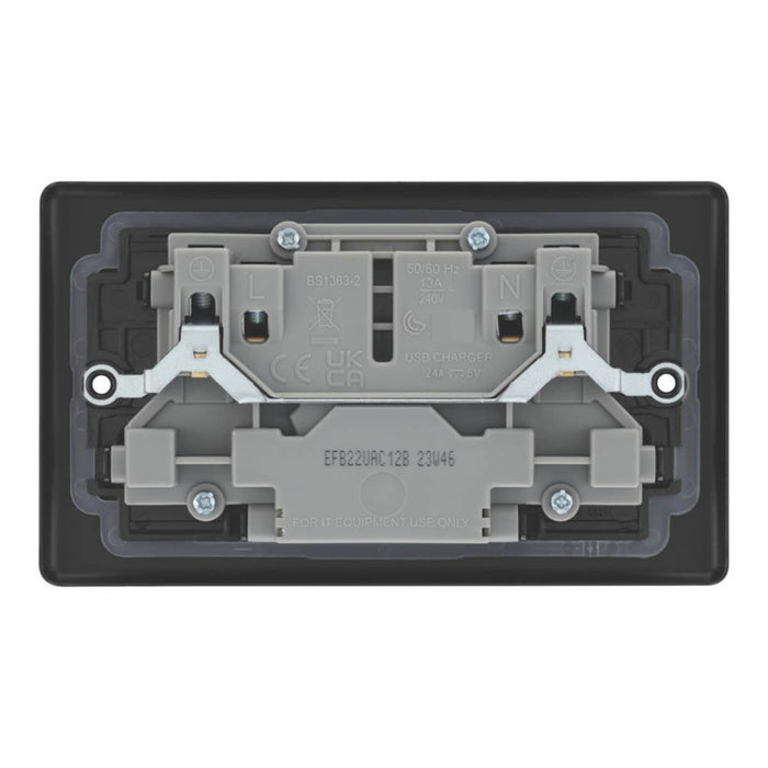 LAP Switched Socket 13A 2-Gang 12W 2-Outlet Type A & C USB Charger Matt Black - Image 3