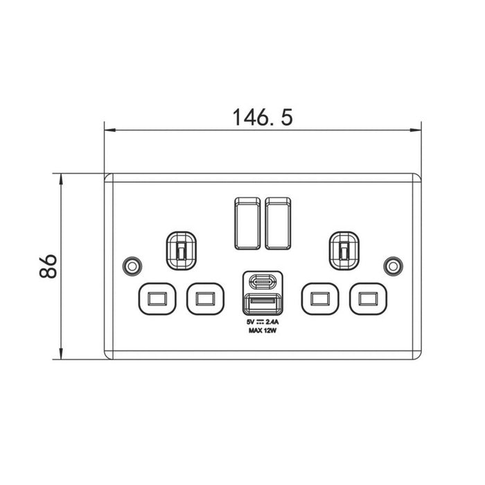 LAP Switched Socket 13A 2-Gang 12W 2-Outlet Type A & C USB Charger Matt Black - Image 6