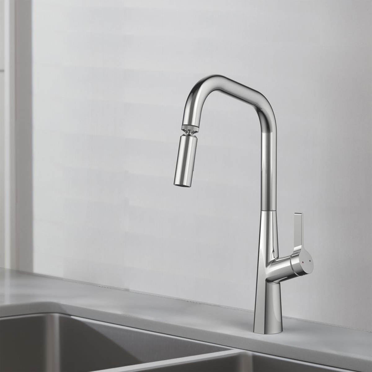Swirl Kitchen Tap Mixer Chrome Single Lever Pull Out Swivel Spout Modern Faucet - Image 2