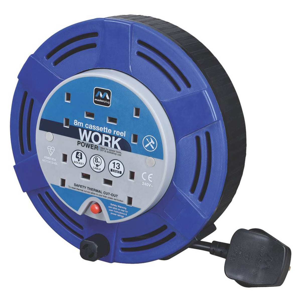 Masterplug Cassette Cable Reel 13A 4 Gang Lightweight Compact Indoor Outdoor 8m - Image 1