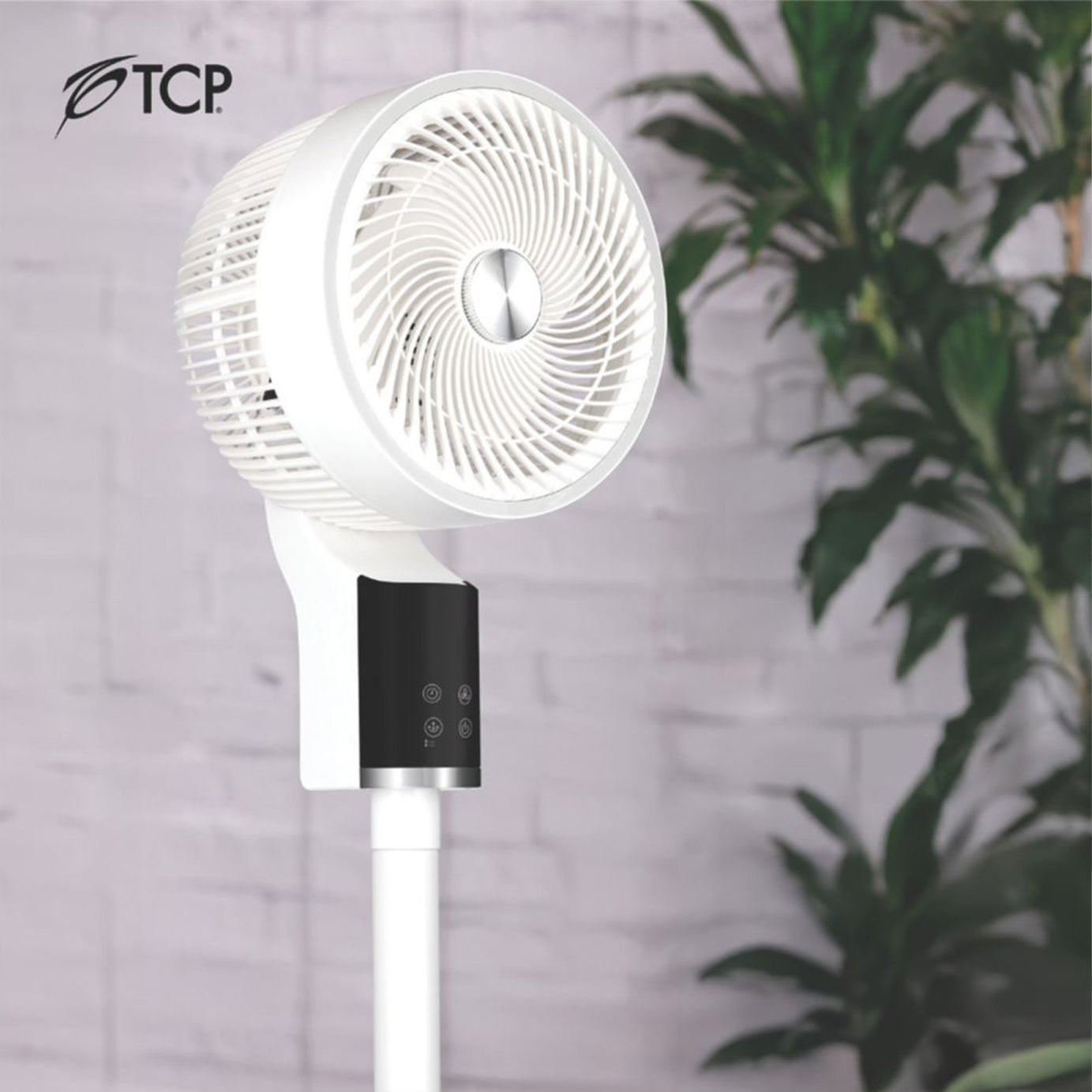 TCP Pedestal Fan LED Display 255mm White Silver 3 Speed Timer Adjustable Height - Image 2