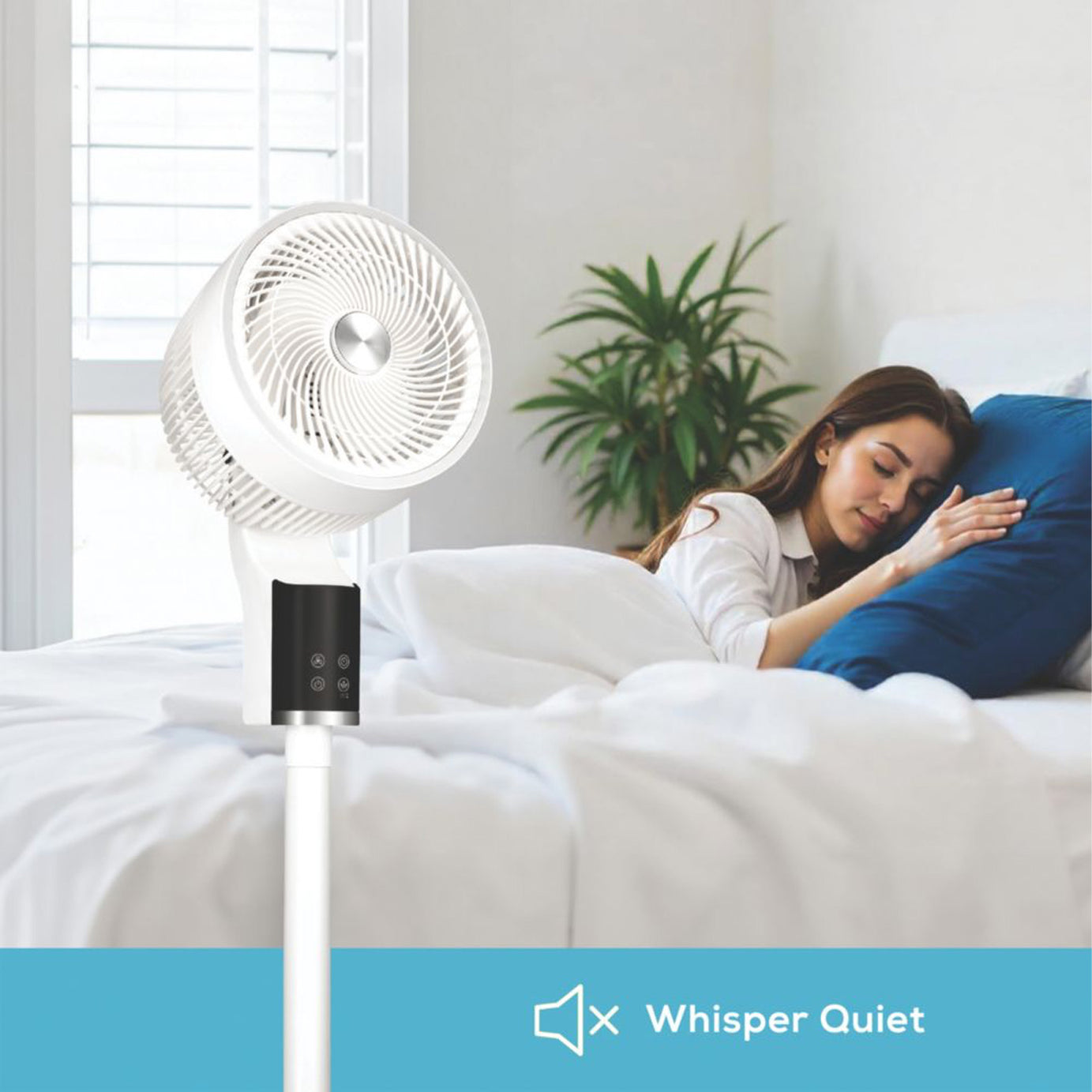 TCP Pedestal Fan LED Display 255mm White Silver 3 Speed Timer Adjustable Height - Image 4