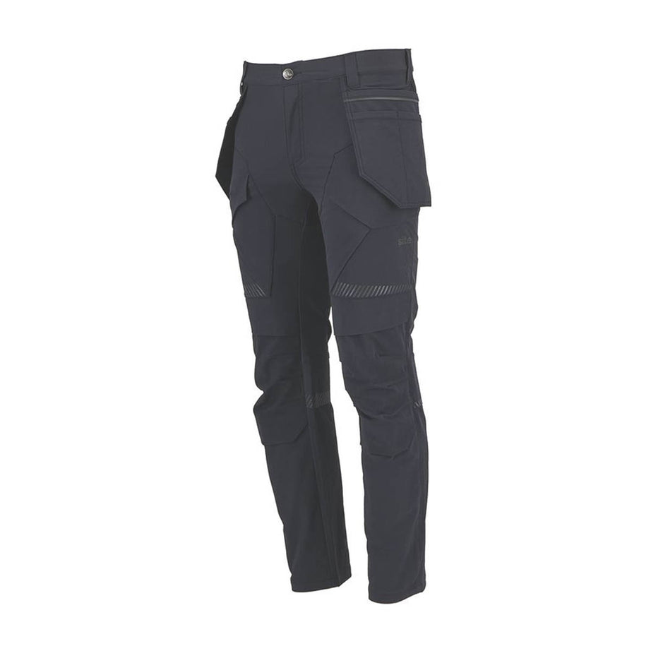 Site Work Trousers Mens Slim Fit Black Stretch Multi Pockets Cargo 34"W 32"L - Image 1