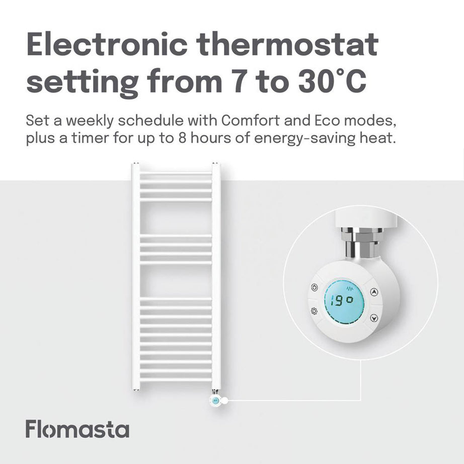 Flomasta Electric Towel Radiator Flat White Programmable 1000mm x 400mm 853BTU - Image 5