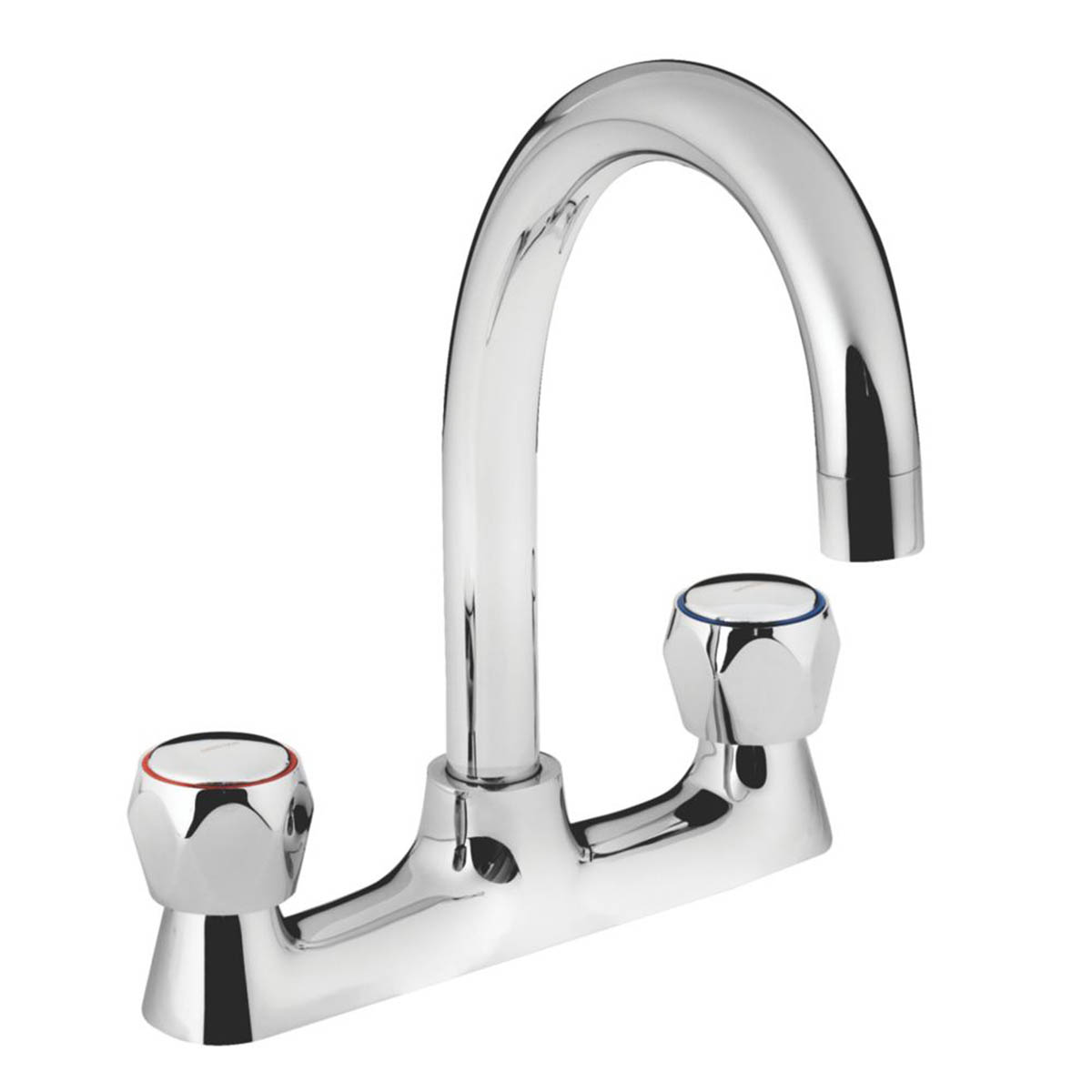 Bristan Kitchen Tap Mixer Chrome Dual Lever Round Head Swivel Spout Faucet - Image 1