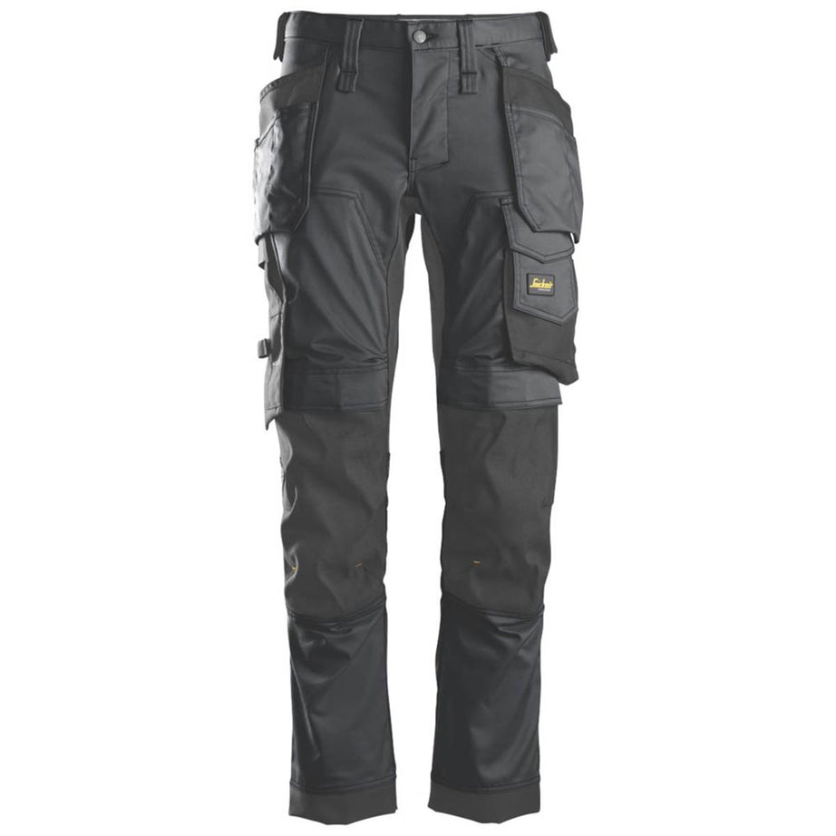 Snickers Work Trousers Mens Slim Fit Grey Black Stretch Multi Pockets 33"W 32"L - Image 1