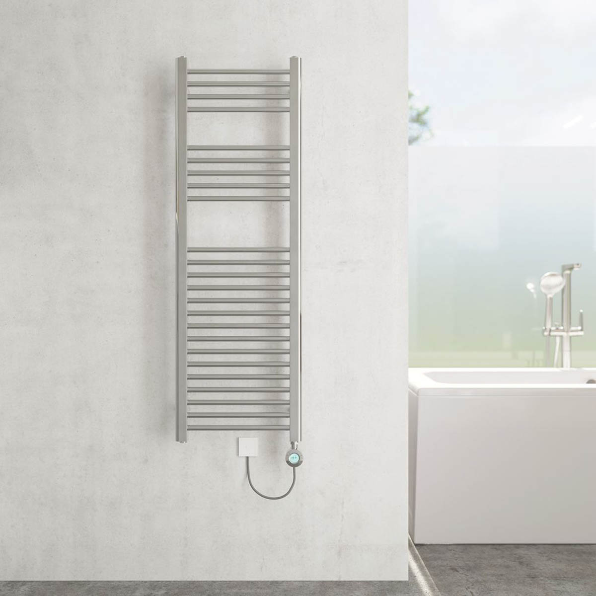 Flomasta Electric Towel Rail Radiator Chrome Flat Bathroom Warmer (H)120x(W)40cm - Image 2