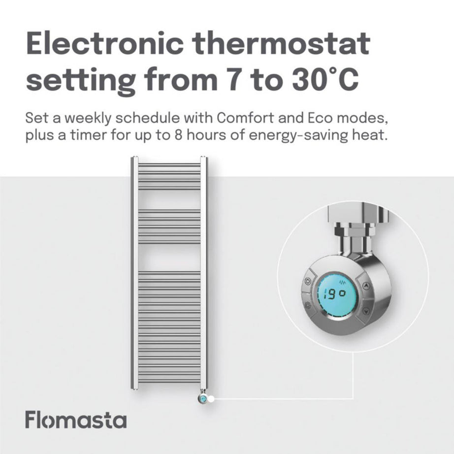 Flomasta Electric Towel Rail Radiator Chrome Flat Bathroom Warmer (H)120x(W)40cm - Image 5