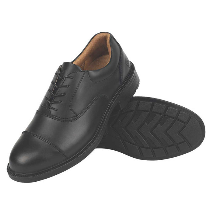 Safety Shoes Mens Wide Fit Black Leather Lightweight Steel Toe Cap Size 10 - Image 1