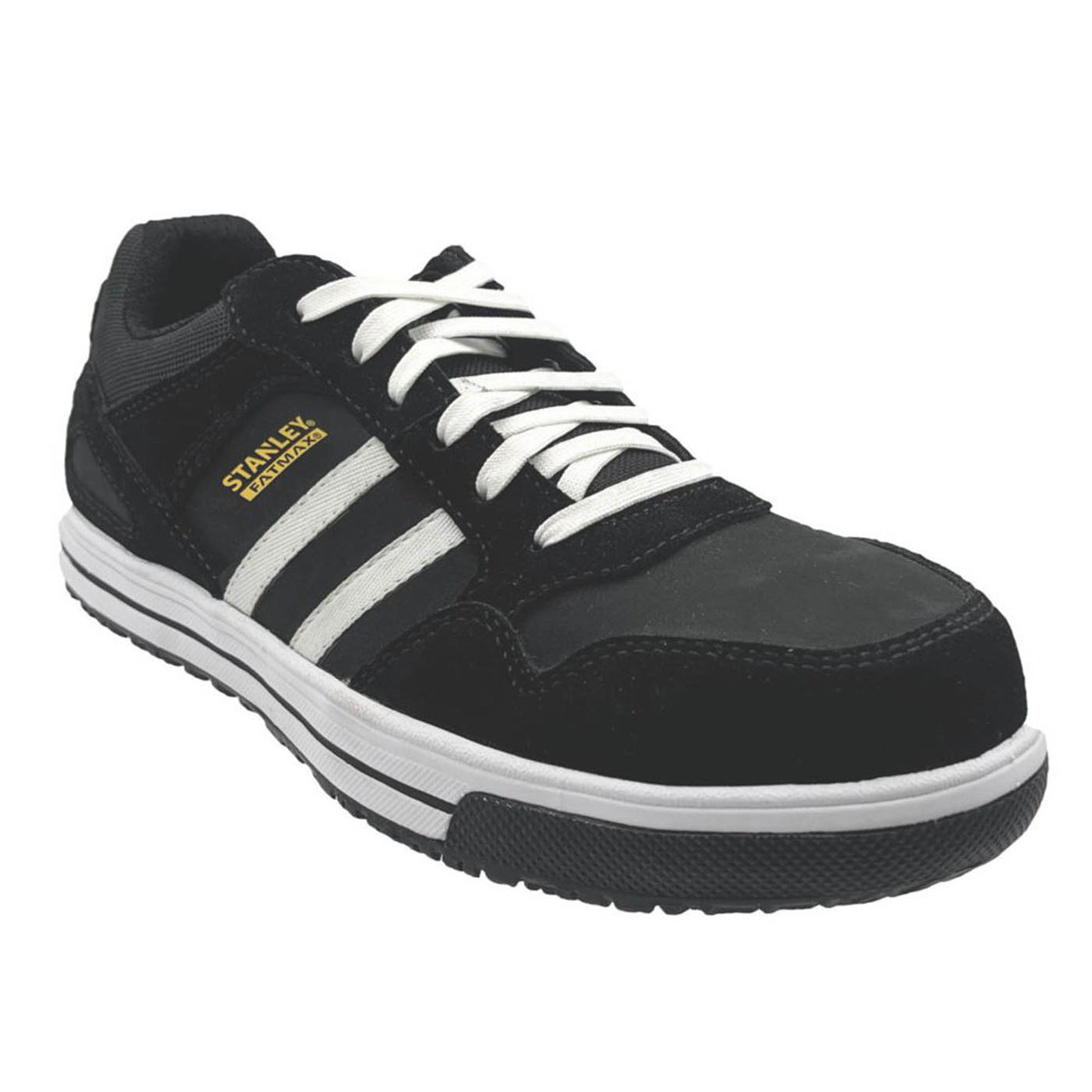 FatMax Safety Trainers Mens Wide Fit Black White Leather Steel Toe Boots Size 9 - Image 1
