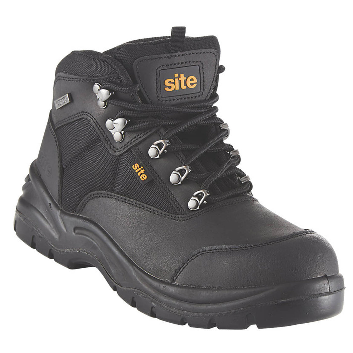 Site Safety Boots Mens Wide Fit Black Leather Steel Toe Waterproof Shoes Size 9 - Image 1